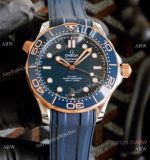 Best Quality Copy Omega Seamaster Diver 300M Watches Rose Gold Blue Wave Face
